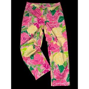 Lilly Pulitzer Pants Womens 8 Capri Cropped‎ Floral Pink Yellow Butterflies VTG